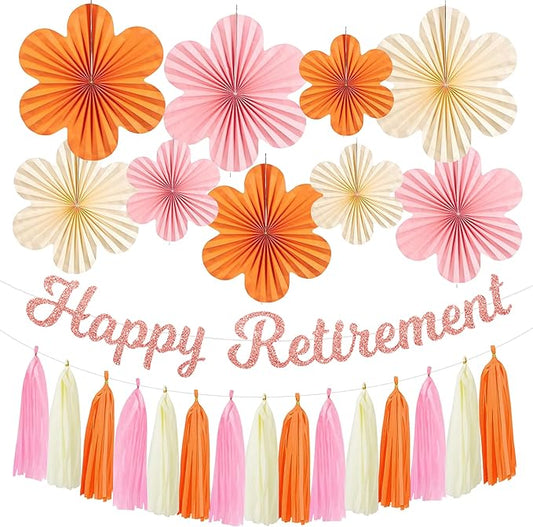 Retirement Party Decorations Women Pink Orange Happy Retirement