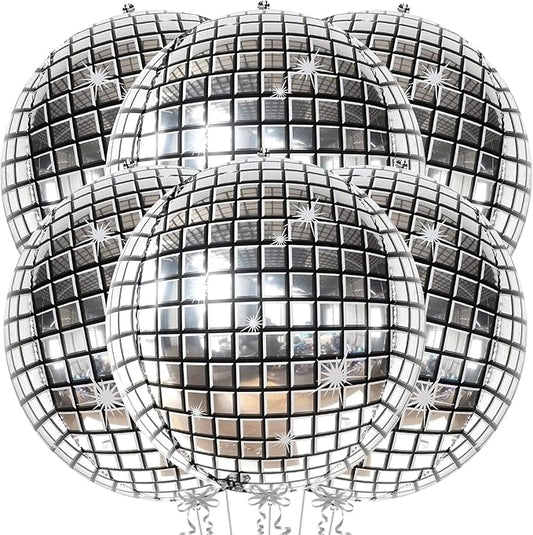 KatchOn, Silver Disco Ball Balloons - Huge 22 Inch, Pack of 6 | 4D