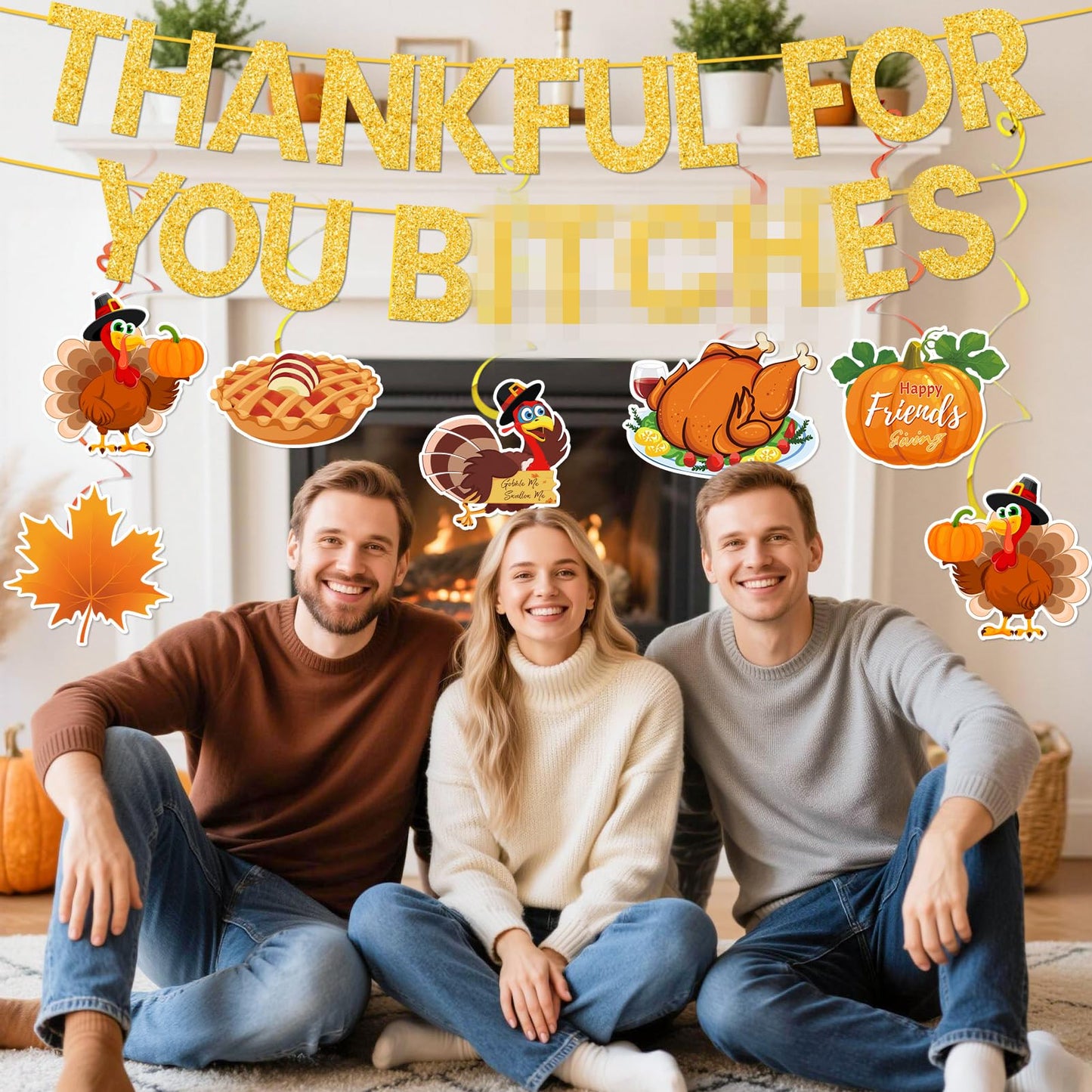 Pre-Assembled Girly Friendsgiving Party Decorations with Hanging