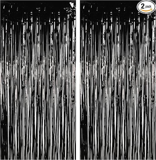 Foil Fringe Curtain Halloweens Party Decorations - Pure Black Tinsel