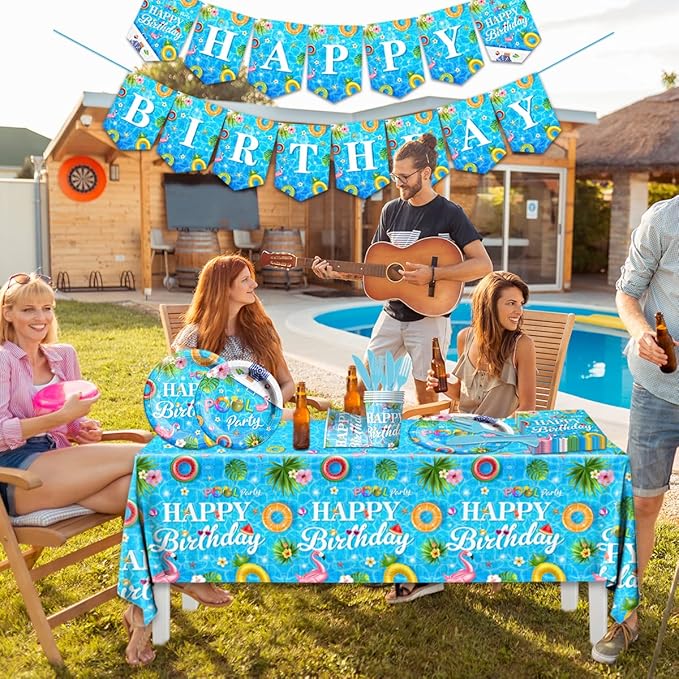 142 Pieces Pool Birthday Party Supplies Summer Pool Tableware Set