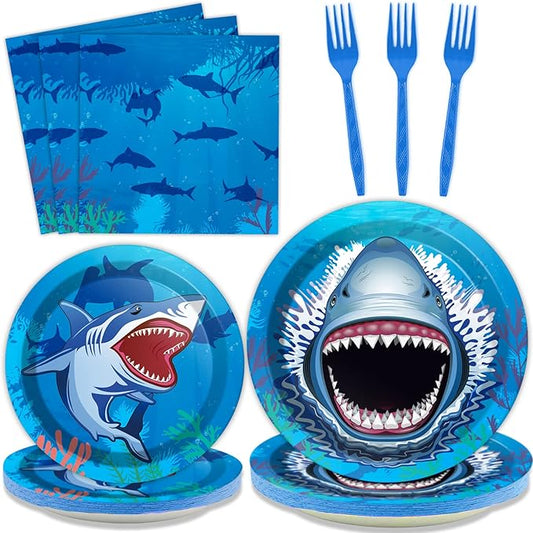 24 Guests Shark Theme Party Decorations Under the Sea Party