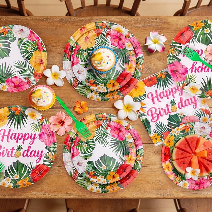 Hawaiian Birthday Party Decorations 99Pcs Aloha Party Plates Serve