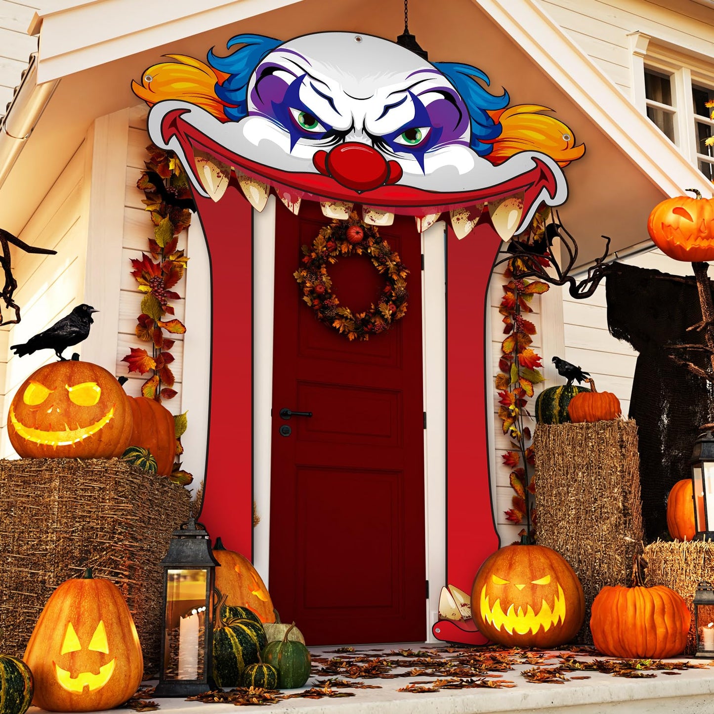 Tiamon Halloween Clown Door Banners Creepy Carnival Decorations Scary
