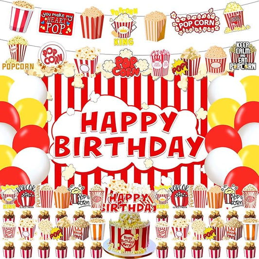 59 Pcs Popcorn Birthday Party Supplies Carnival Circus Movie Night