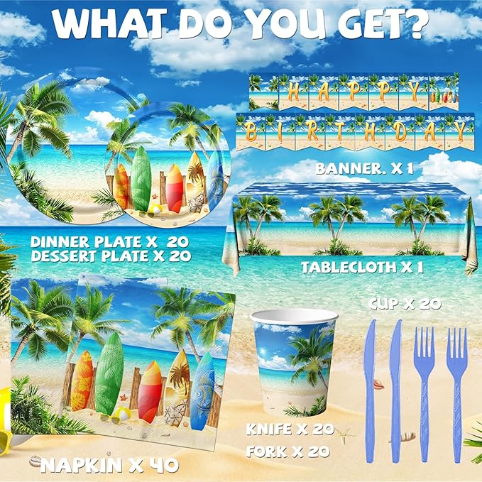 Beach Birthday Party Decorations 142PCS Beach Party Paper Plates
