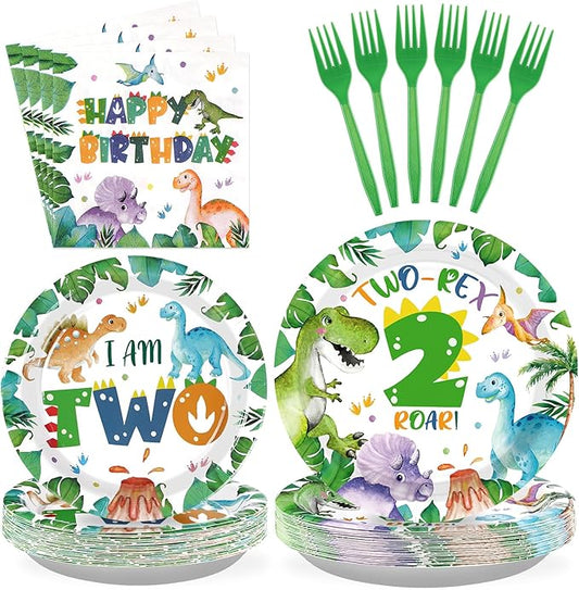 96Pcs Dinosaur 2nd Birthday Party Supplies Two Rex Dinosaur Plates