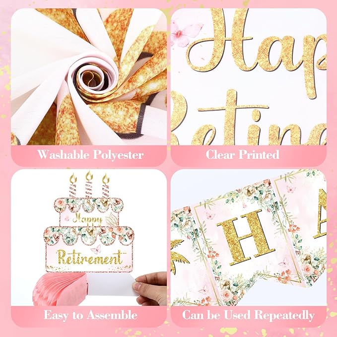 Pink Floral Retirement Party Decorations for Women Happy Retirement