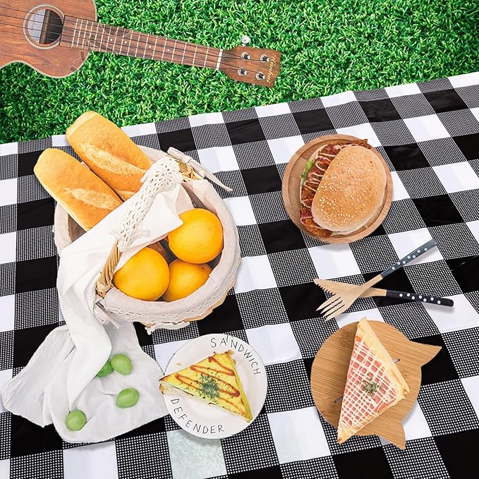 Kesfey 3 Packs Black Gingham Tablecloths 54 x 108 inch Black and