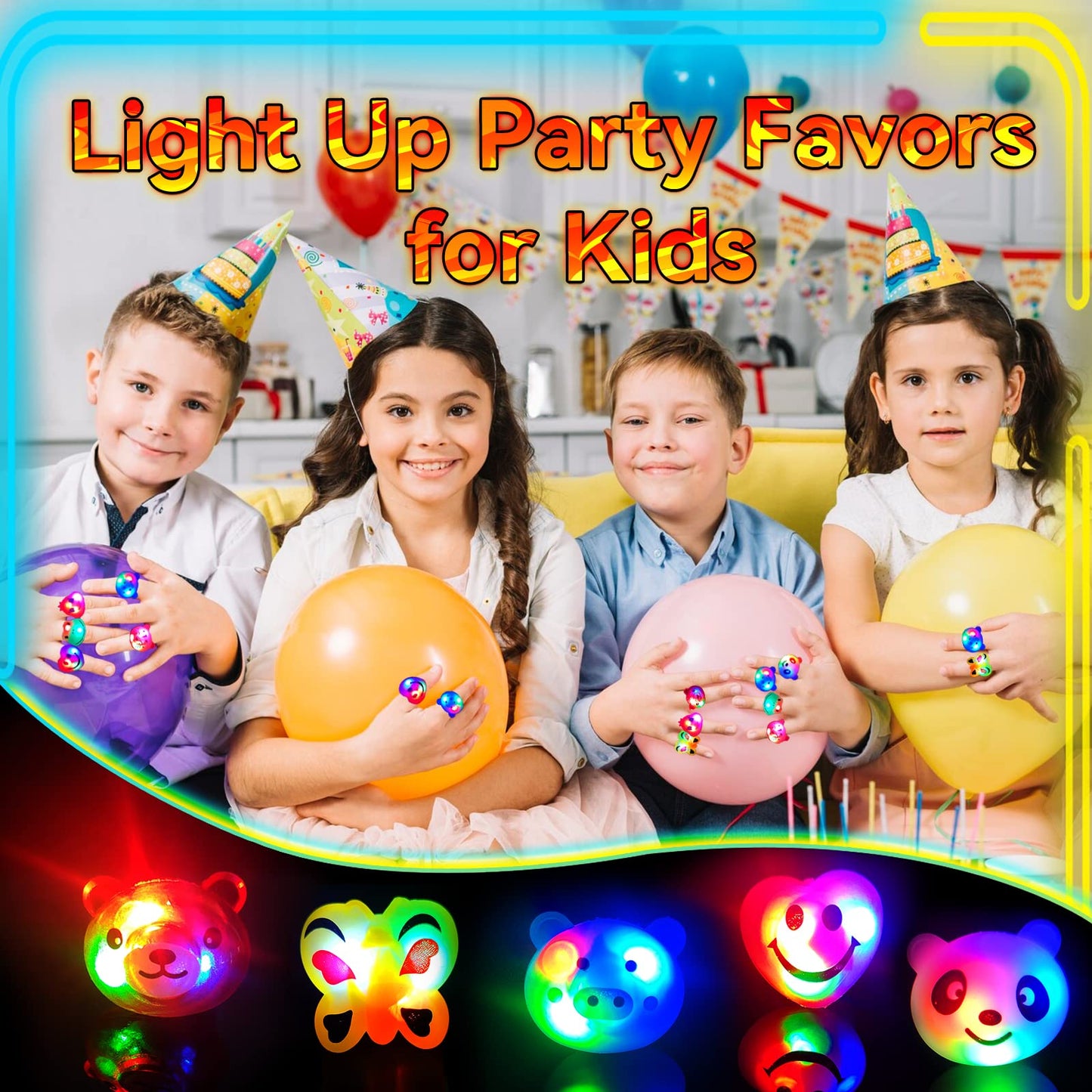 Wakestar - 24 Pack LED Light Up Bumpy Rings Party Favors For Kids