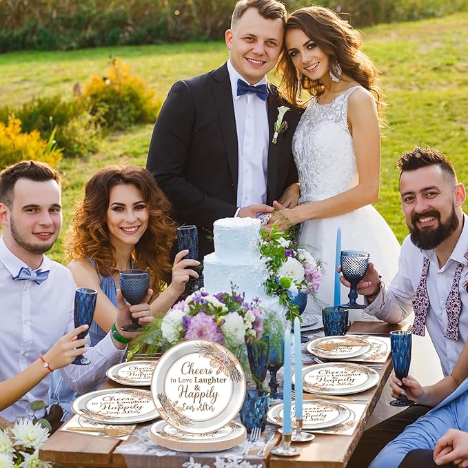 96Pcs Boho Bridal Shower Party Plates and Napkins for Bride Wedding