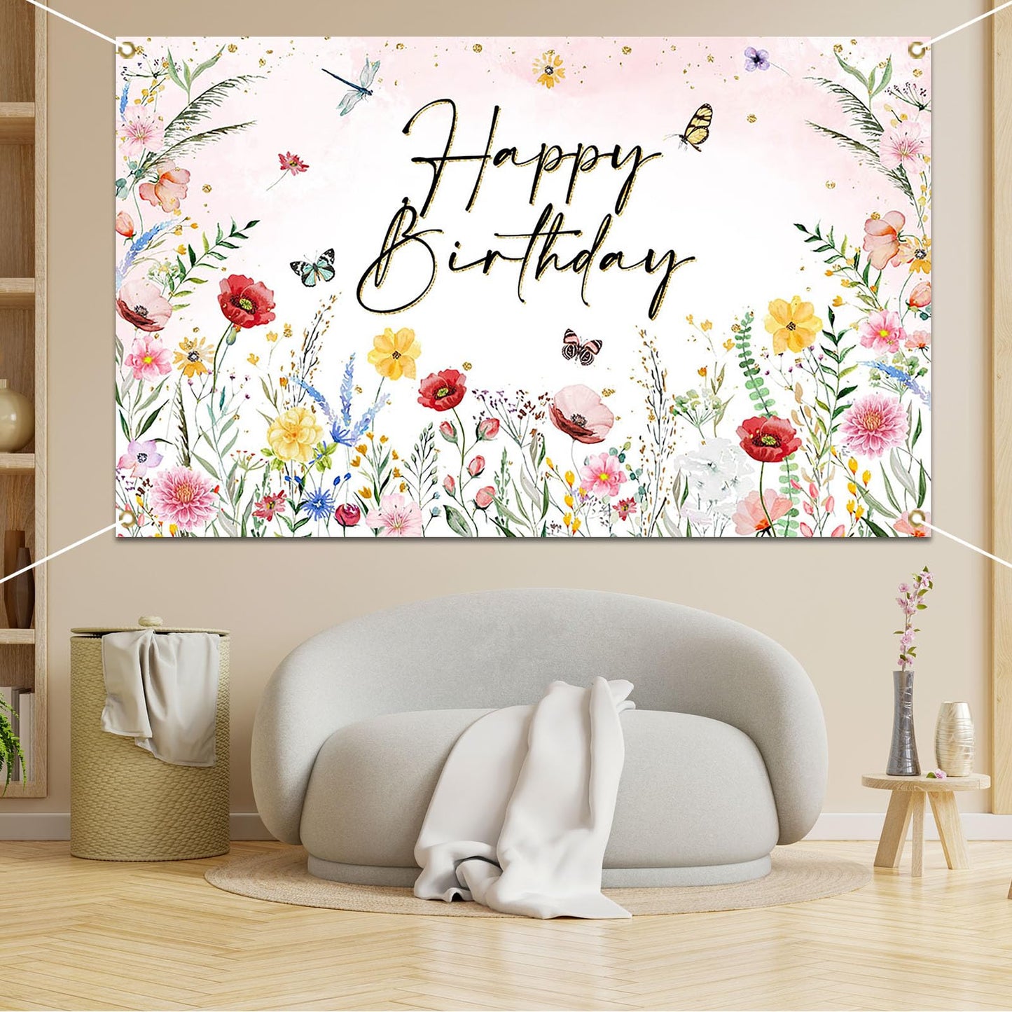 Avezano Wildflower Birthday Backdrop Girls Floral Birthday Banner