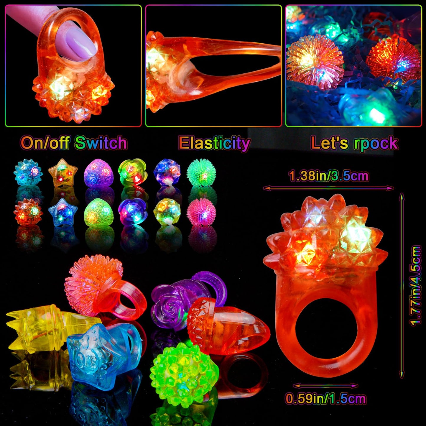 OLUPP Party Favors 100 Pcs Light Up Rings, Glow In The Dark Party