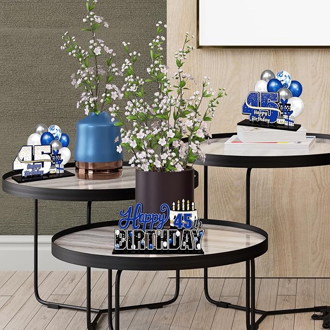 Happy 45th Birthday Blue Acrylic Table Topper Centerpieces