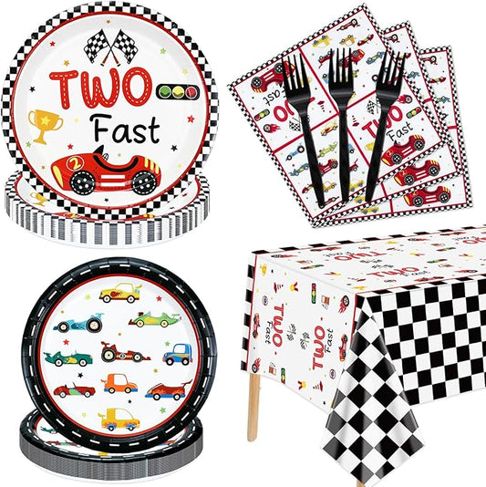 81Pcs Two Fast Race Car 2nd Birthday Party Decorations - Race Car