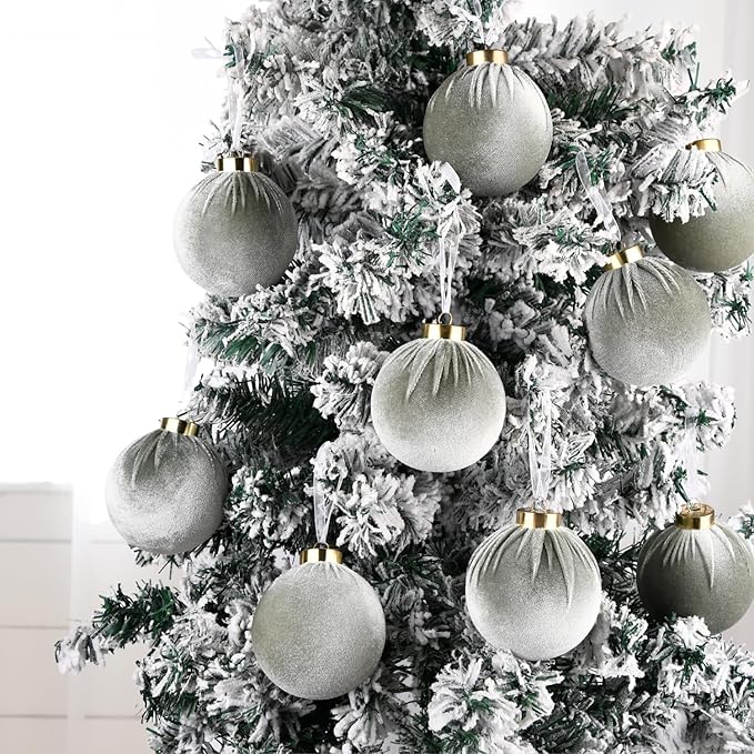 Velvet Ornaments for Christmas Tree Decorations - Sage Green Xmas