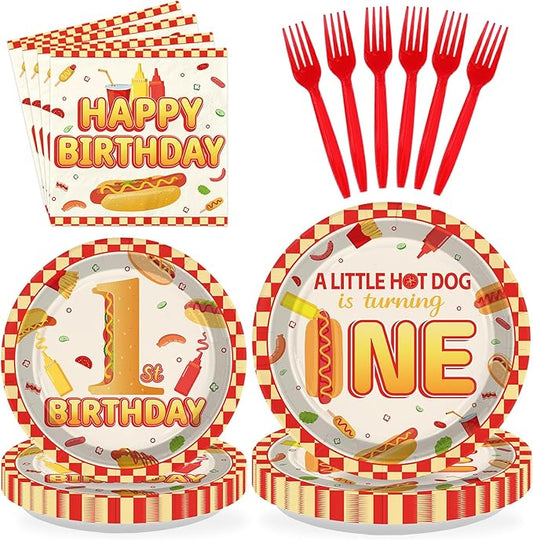 96Pcs Hot Dog Party Supplies 1st Birthday Plates and Napkins Fast