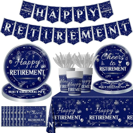 142Pcs Retirement Tableware Party Decorations Happy Retirement