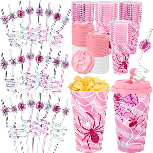 36 Sets Pink Spider Party Favors Goodie Cups with Lids