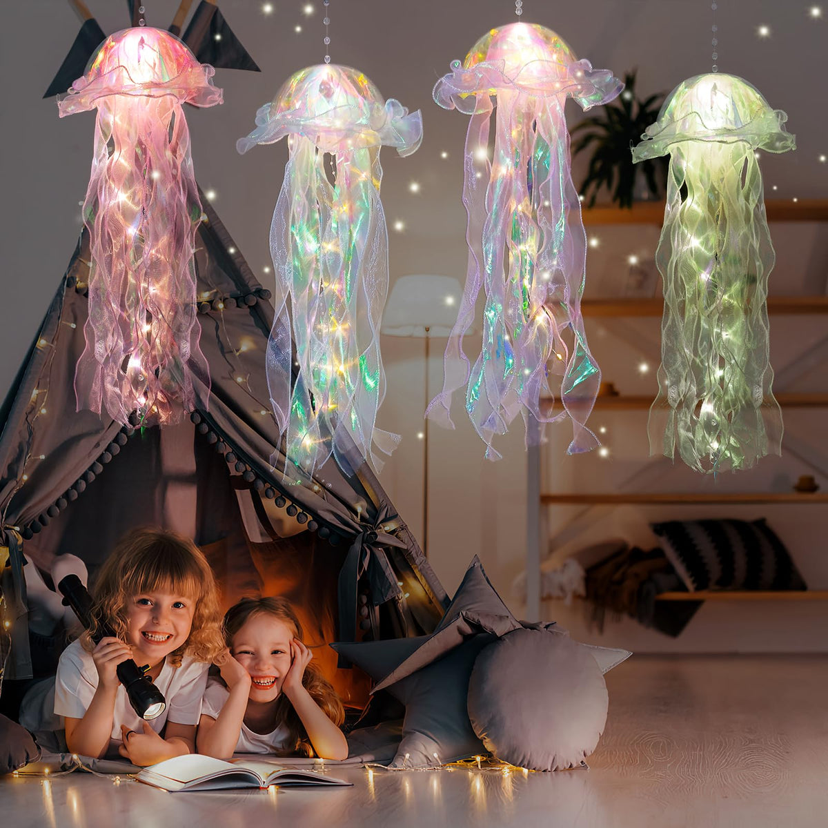 Glitter Iridescent Jellyfish Hanging Decor Jellyfish Kit for Under