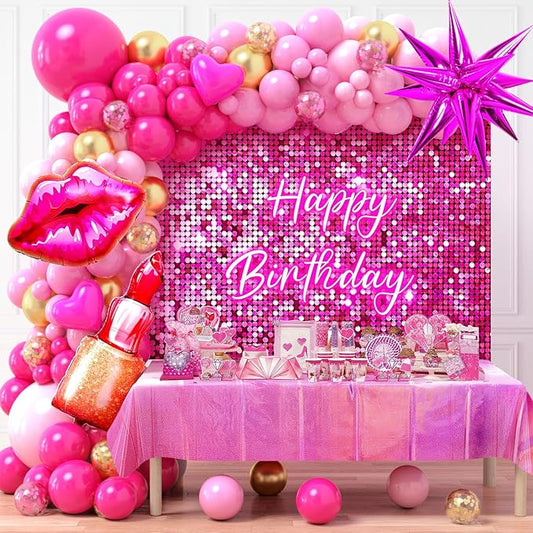Hot Pink Birthday Decorations for Girls Women, Pink Balloon