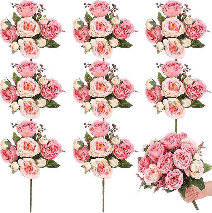 8 Bundles Artificial Peonies Flowers Boho Faux Flowers Arrangements