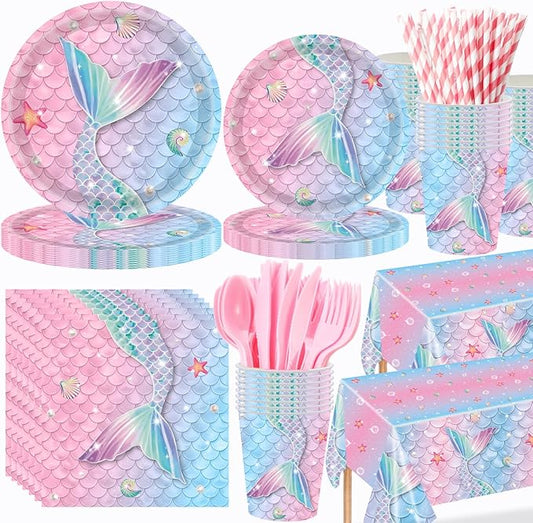 452 Pcs Mermaid Party Decorations Include Sea Mermaid Paper Plates