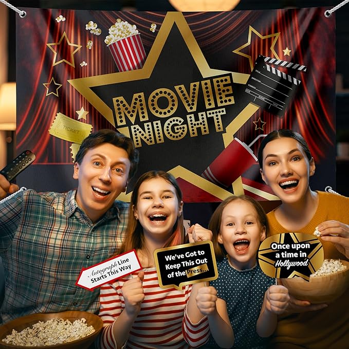 Movie Night Party Decoration Kit Includes Photography Backdrop & 10