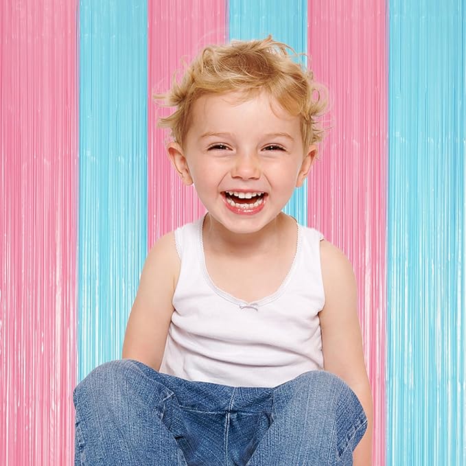 3 Pack 3.3 x 8.2 ft Pastel Blue and Pink Foil Fringe