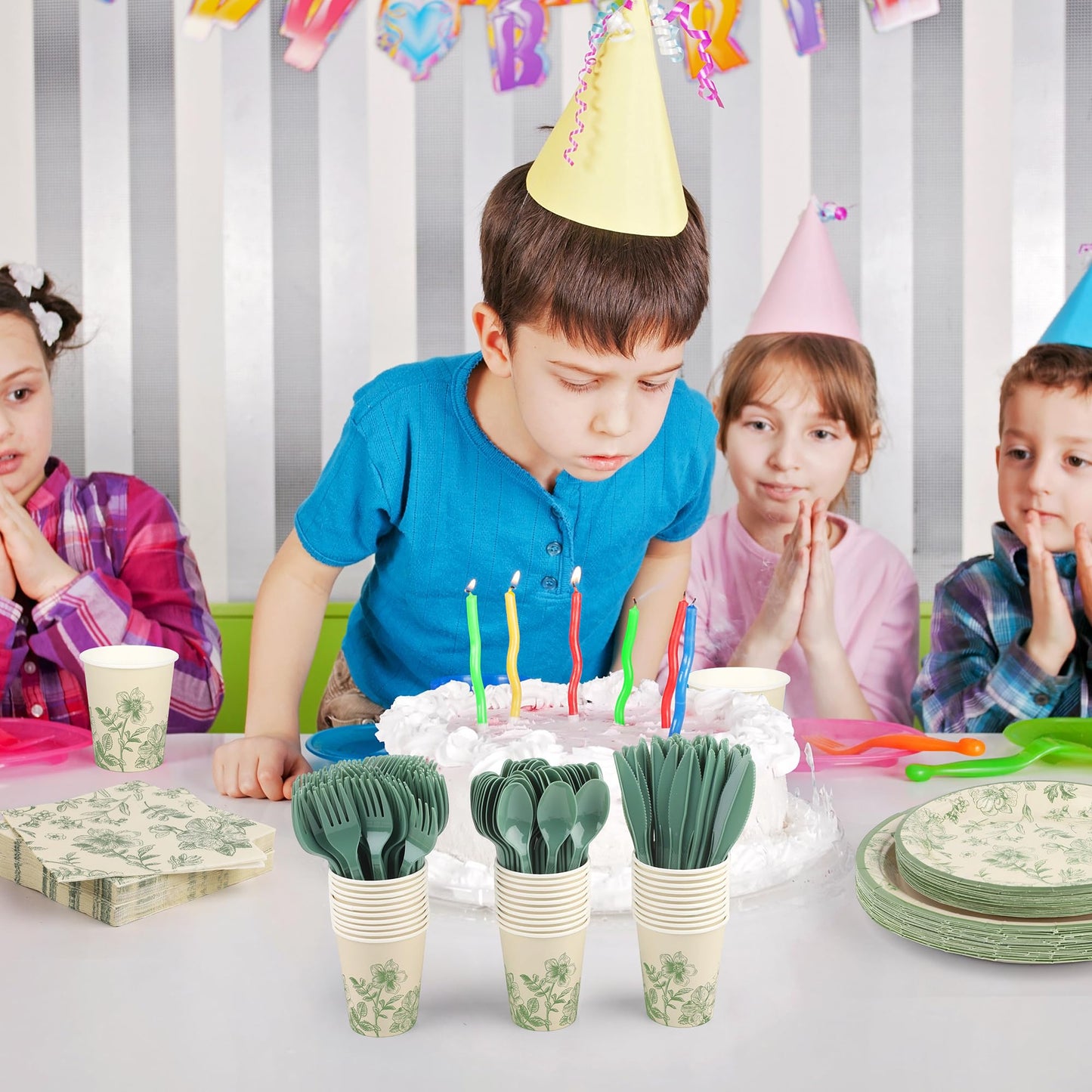Kochorie 400 Pieces Sage Green Disposable Tableware Sets, Green and