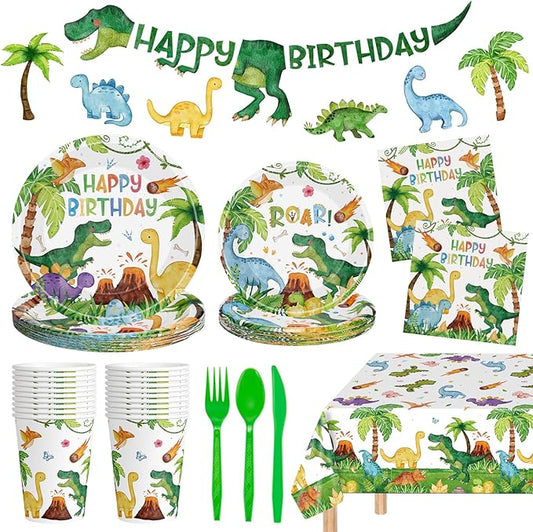 170 Pcs Dinosaur Birthday Decorations Jungle Dino Party Supplies