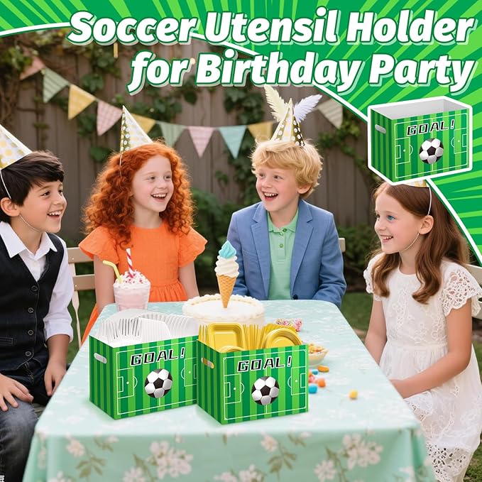 2PCS Soccer Utensil Holder Paper Utensil Caddy for Soccer Party