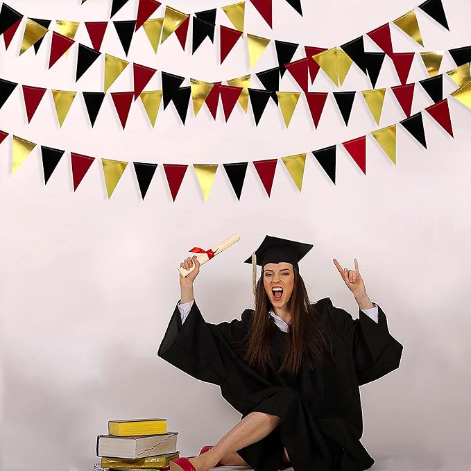 30 Ft Red Black and Gold Party Decorations Hanging Paper Triangle