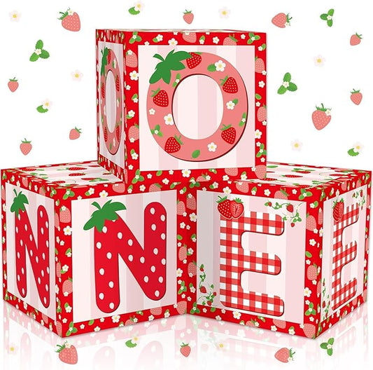 3Pcs Strawberry 1st Birthday Party Decorations Supplies Strawberry