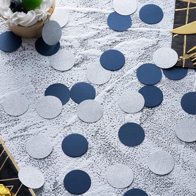 Silver and Blue Confetti Table Decoration for Birthday Graduation