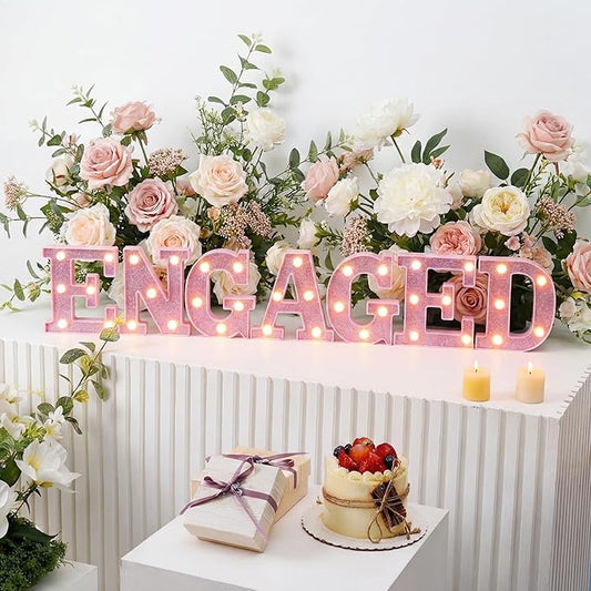 7 Pcs 6.5 Inch Engagement Party Decorations Pink Warm Engaged LED