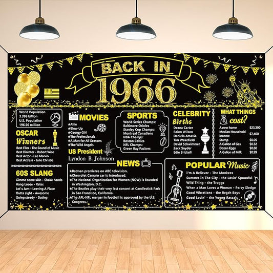 DARUNAXY 60th Birthday Black Gold Party Decoration, Back in 1966