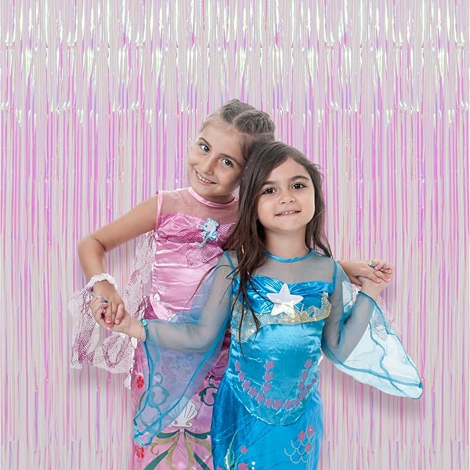 2 Pack Iridescent Transparent Foil Fringe Backdrop