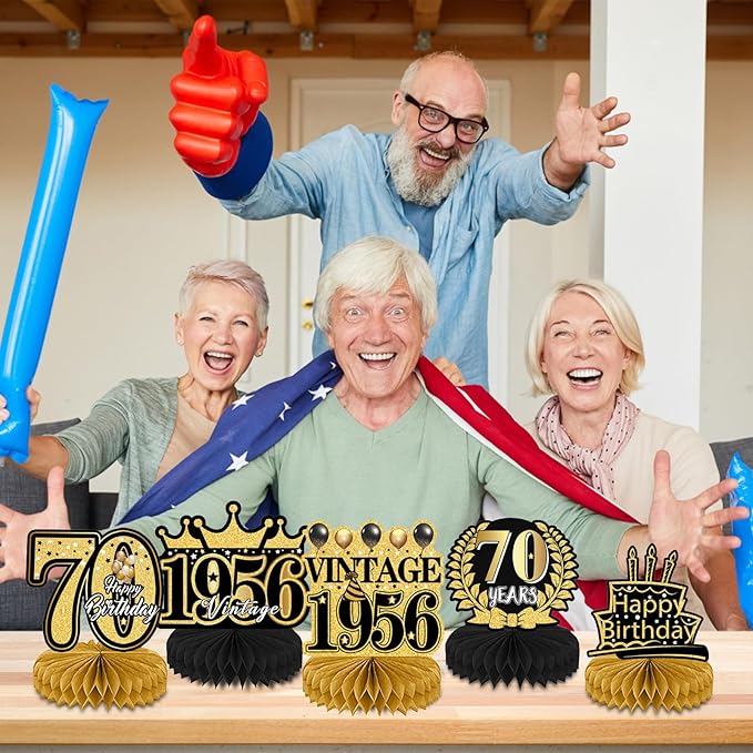 70th Birthday Decorations Men, Happy Vintage 70 Years Old Honeycomb