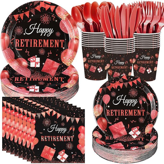 400 Pcs Happy Retirement Party Supplies Red Black Retirement