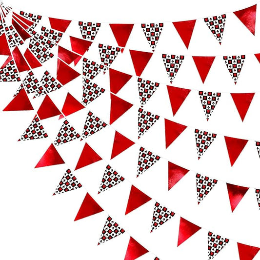 32Ft Casino Party Decorations Red Black Banner Triangle Flag Fabric