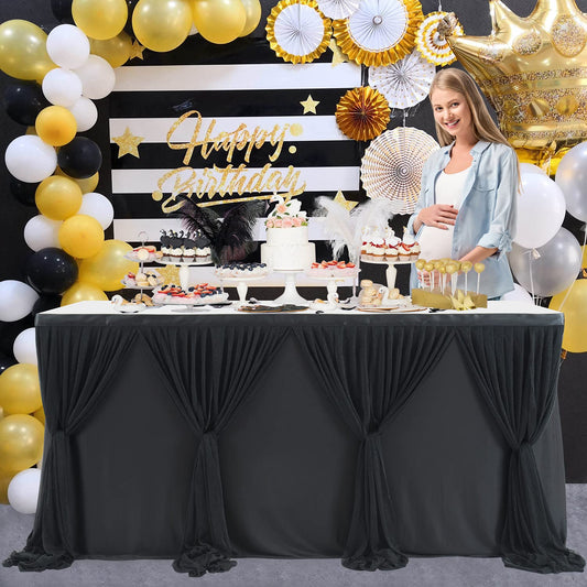 6ft Black Table Skirt for Birthday Party Ruffle Tutu Table Skirt Tulle
