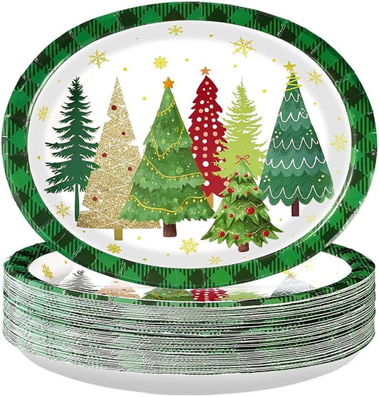 50Pcs Christmas Tree Oval Plates 10 x12 Large Christmas Tree Heavy