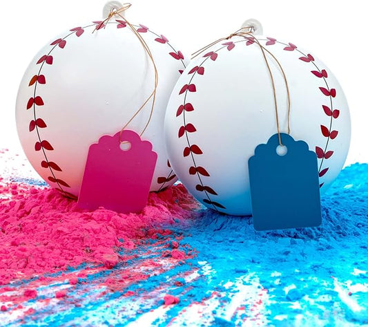 Gender Reveal Baseball Set Blue and Pink Balls Exploding with Powder