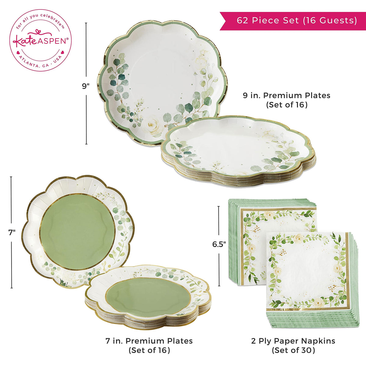 Kate Aspen Sage Green Party Decorations, Eucalyptus Floral Botanical