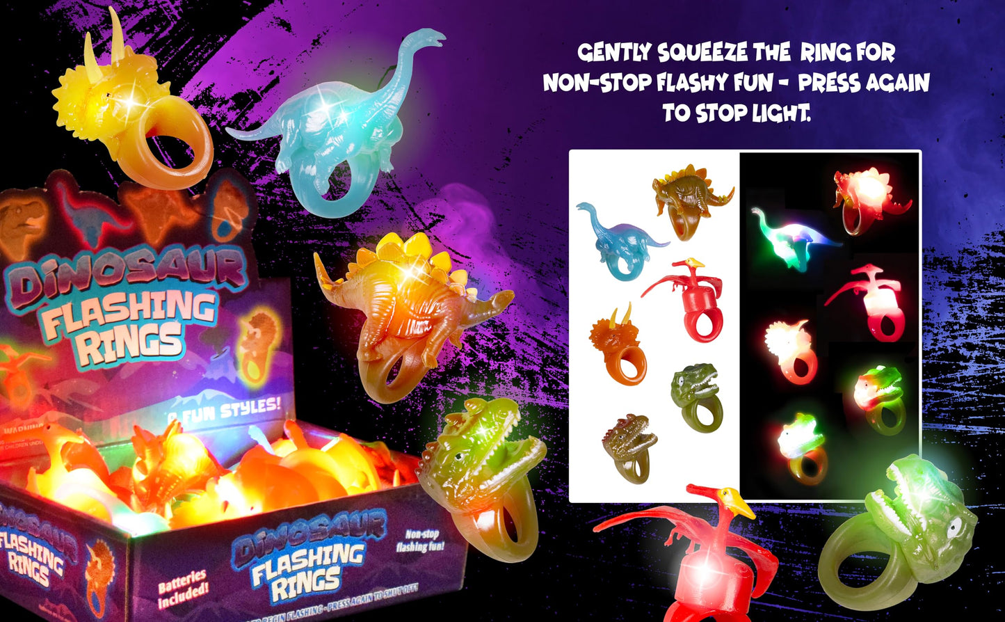 Kangaroo 12 Pack Dinosaur LED Light up Rings Bulk - Flashing Colorful