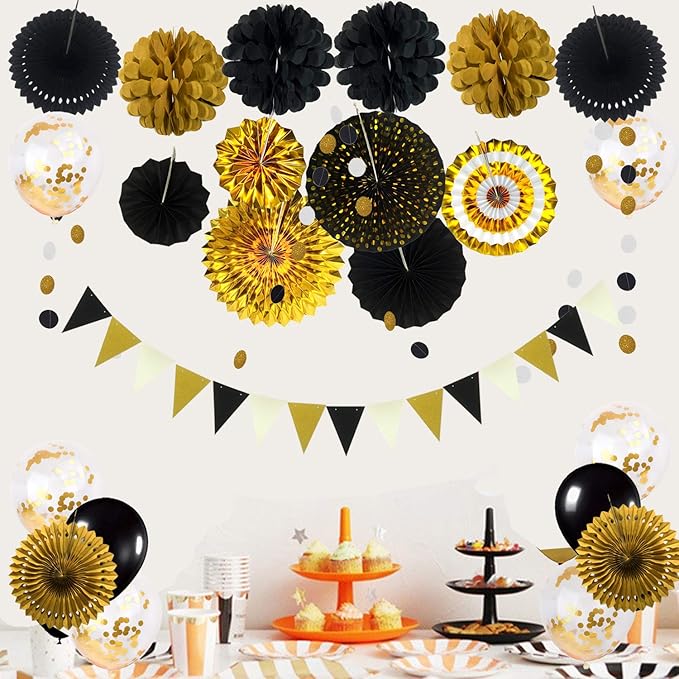 Black and Gold Party Decorations Confetti Balloons Decorative