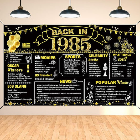 DARUNAXY 41st Birthday Black Gold Party Decoration, Back in 1985
