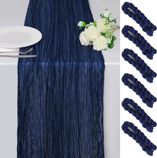 Snowkingdom 6PCS 10Ft Navy Blue Cheesecloth Table Runner, 120inch