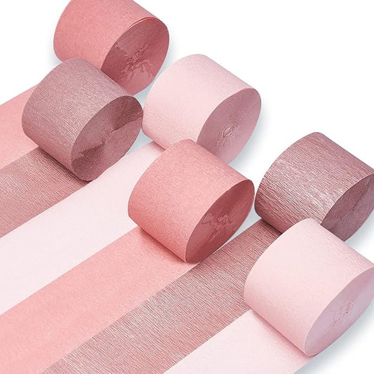 PartyWoo Rose Gold Crepe Paper Streamers 6pcs 492ft Pack of Metallic
